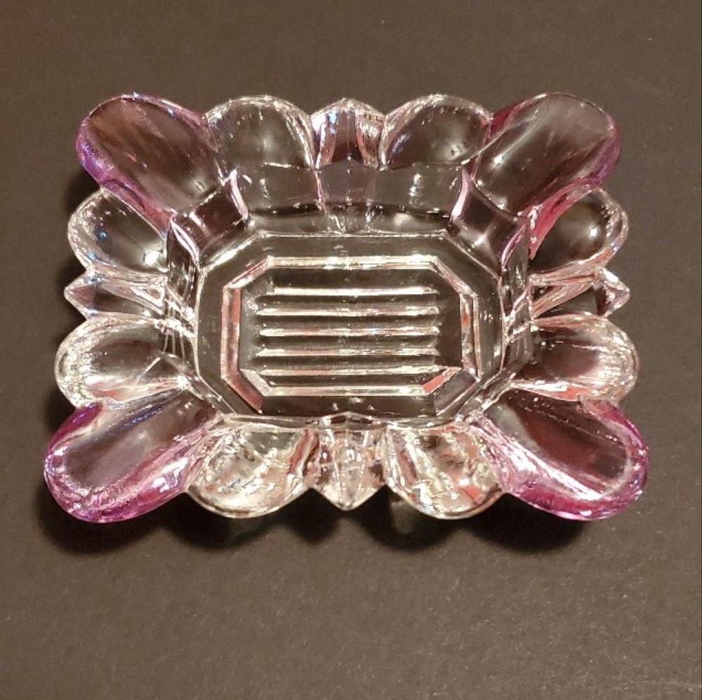 Vintage Clear/ Purple Glass Ashtray